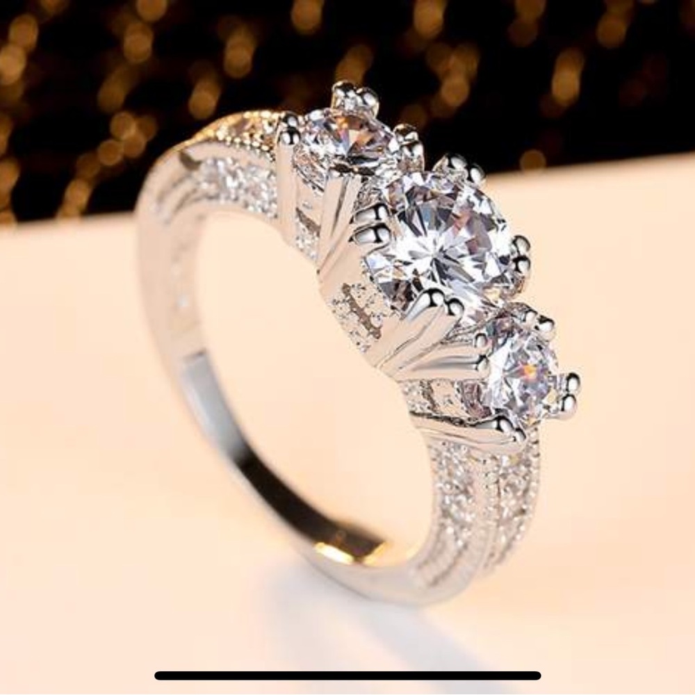 Silver Three-Stone CZ Engagement Ring - Clear